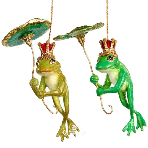 Елочная игрушка Лягушка Принц с зонтиком 9 см зеленая, подвеска Goodwill (Гудвилл)