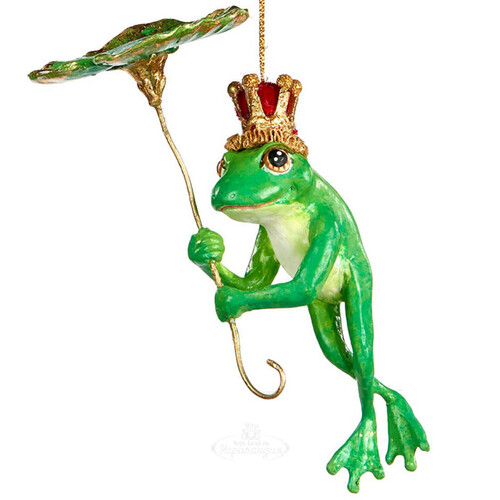 Елочная игрушка Лягушка Принц с зонтиком 9 см зеленая, подвеска Goodwill (Гудвилл)
