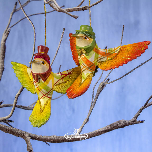 Елочная игрушка Мистер Колибри оливково-желтый 15 см, подвеска Goodwill