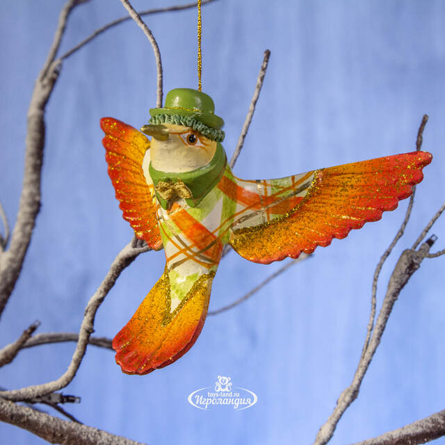 Елочная игрушка Мистер Колибри оранжевый с красным 15 см, подвеска Goodwill (Гудвилл)
