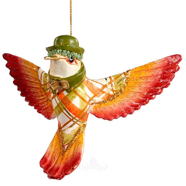 Елочная игрушка Мистер Колибри оранжевый с красным 15 см, подвеска Goodwill (Гудвилл)
