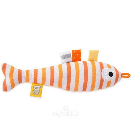 Мягкая игрушка Кот Басик Baby в слюнявчике с рыбкой-погремушкой 20 см Budi Basa