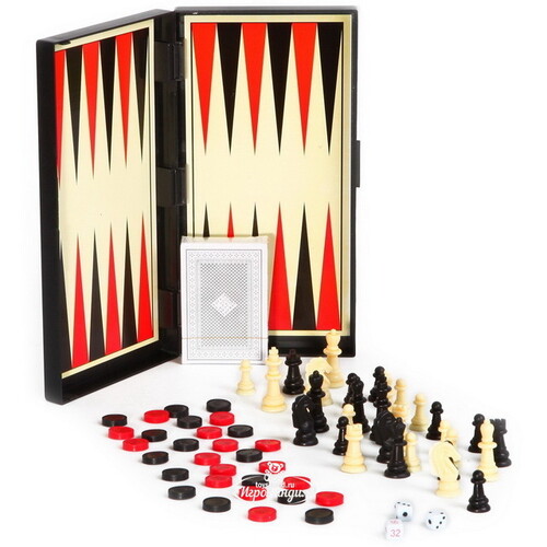 Игры в дорогу Удачная партия 4 в 1: Шашки, Шахматы, Нарды, Карты Bondibon