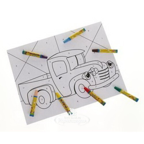 Раскраска по номерам Забавный Транспорт с пастельными мелками (5 листов) Bondibon