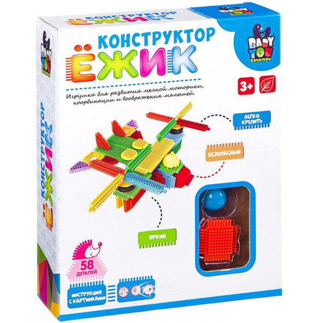 Игольчатый конструктор Ежик - Самолет, 58 деталей Bondibon