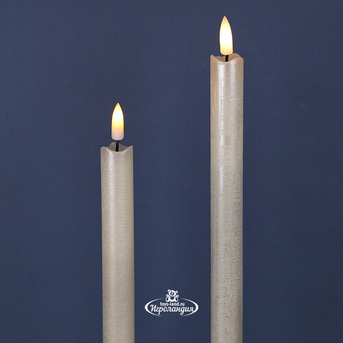 Столовая светодиодная свеча с имитацией пламени Инсендио 26 см 2 шт кремовая металлик, батарейка Peha