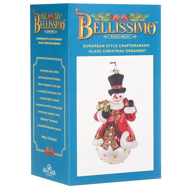 Стеклянная елочная игрушка Снеговик Прадо -  Гость из Абруццо 18 см, подвеска Kurts Adler