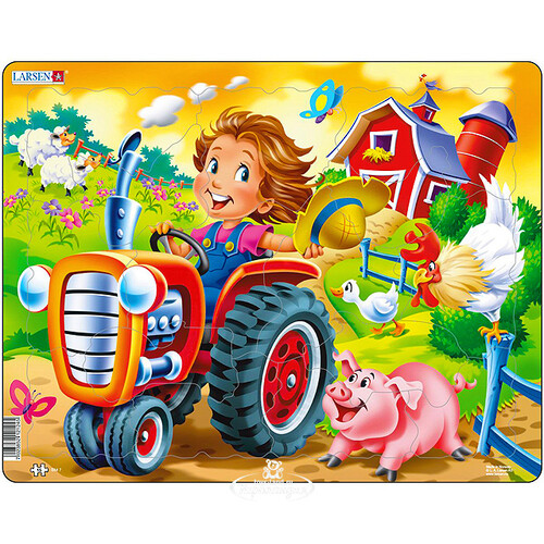 Пазл для малышей Дети на ферме - Трактор, 15 элементов, 36*28 см LARSEN