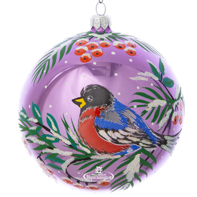 Стеклянный елочный шар Зимний 11 см сиреневый Фабрика Елочка