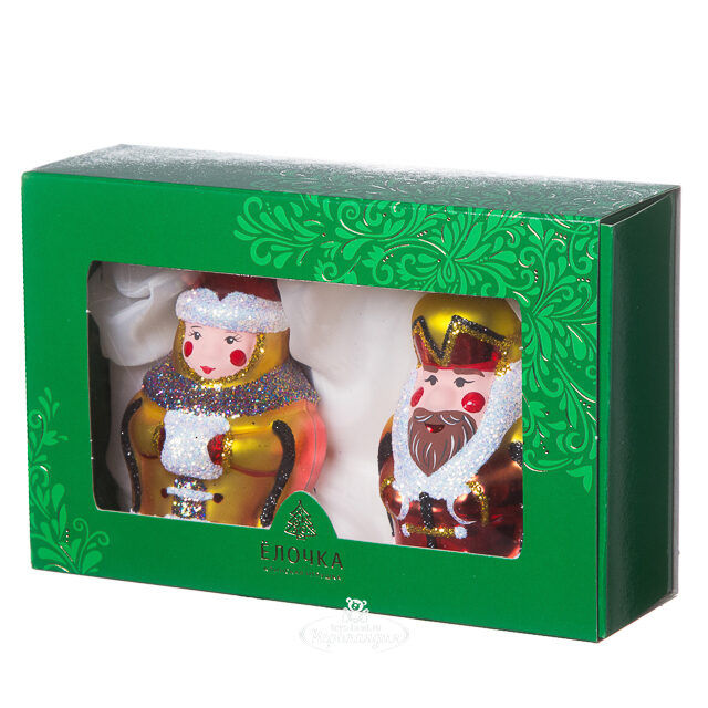 Набор стеклянных елочных игрушек Славяне 8 см, 2 шт, подвеска Фабрика Елочка