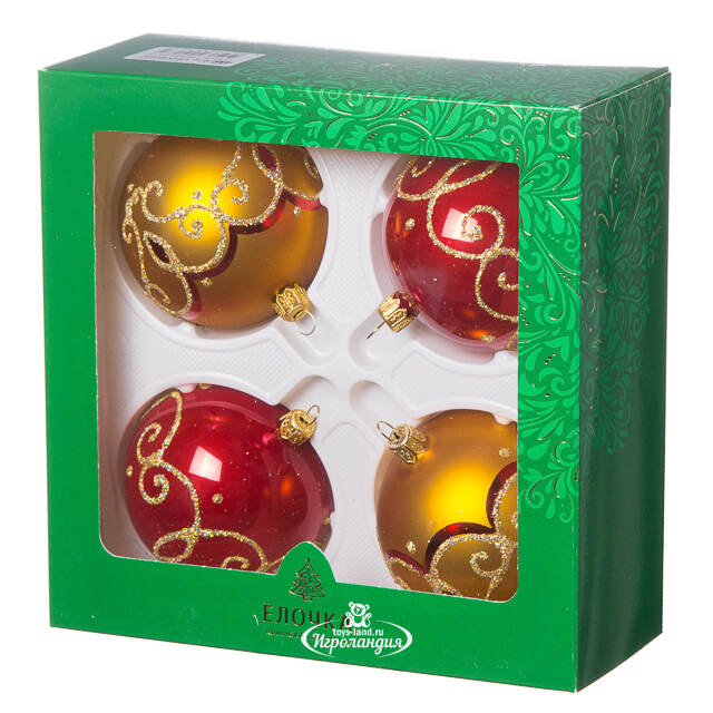 Набор стеклянных елочных шаров Очарование 7 см, 4 шт Фабрика Елочка