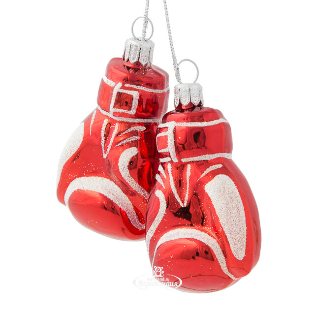 Стеклянная елочная игрушка Боксерские перчатки 8 см, красная, подвеска Фабрика Елочка