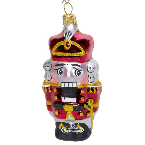 Стеклянная елочная игрушка Щелкунчик-2 8.5 см красный, подвеска Фабрика Елочка