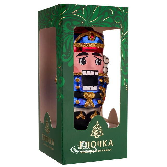 Стеклянная елочная игрушка Щелкунчик 9 см синий, подвеска Фабрика Елочка