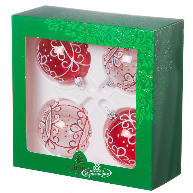 Набор стеклянных елочных шаров Диадема 7 см, 4 шт красный Фабрика Елочка