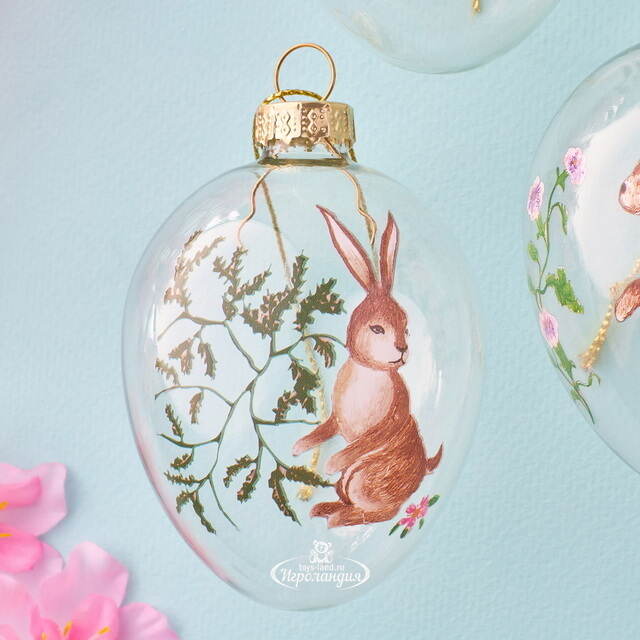 Декоративные украшения Пасхальные Яйца - Добрый Кролик 6 см, 3 шт, стекло Koopman (Купман)
