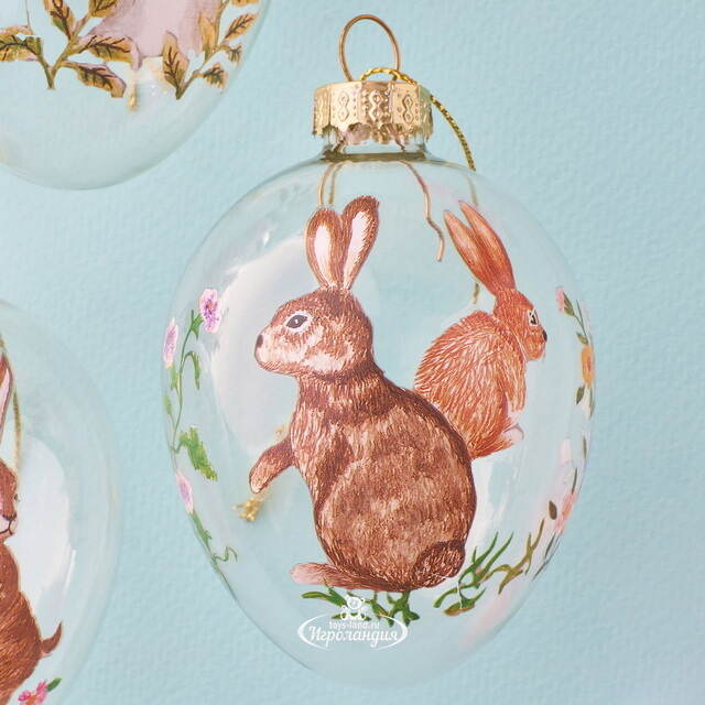 Декоративные украшения Пасхальные Яйца - Добрый Кролик 6 см, 3 шт, стекло Koopman (Купман)