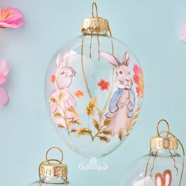 Декоративные украшения Пасхальные Яйца - Добрый Кролик 6 см, 3 шт, стекло Koopman (Купман)