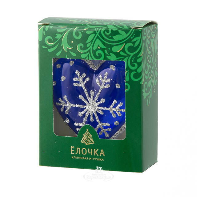 Стеклянная елочная игрушка Сердечко Снежинка 6.5 см, подвеска Фабрика Елочка