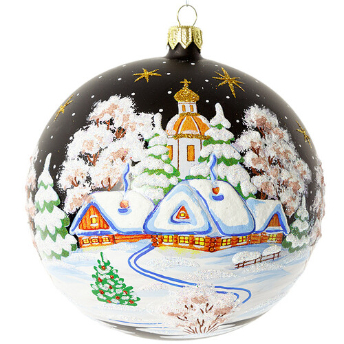 Стеклянный елочный шар Рождественская ночь 11 см черный Фабрика Елочка