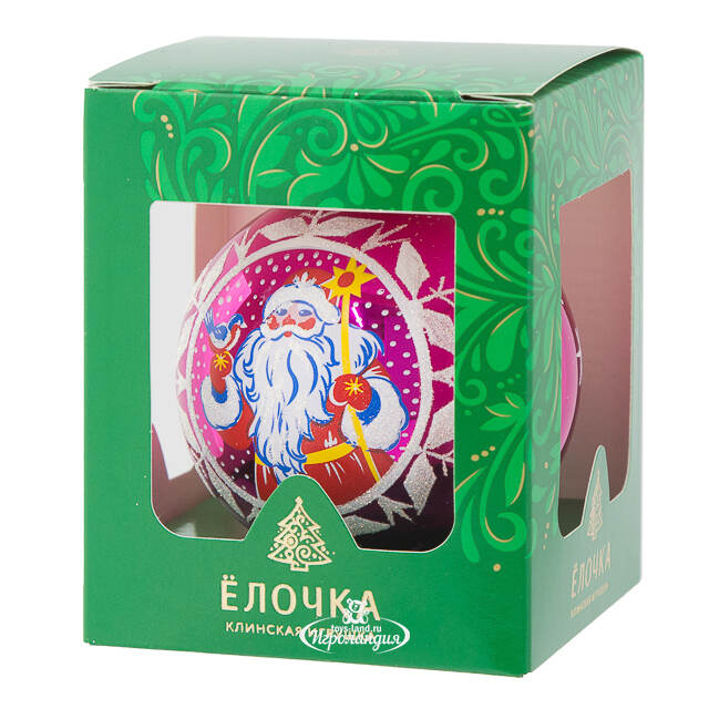 Стеклянный елочный шар Дед Мороз 7 см розовый Фабрика Елочка