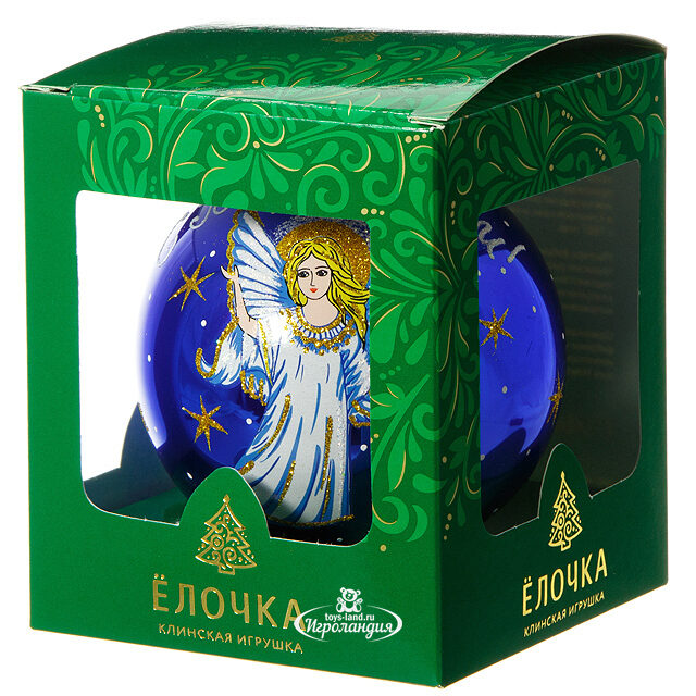 Стеклянный елочный шар Ангел Рождества 9 см синий Фабрика Елочка