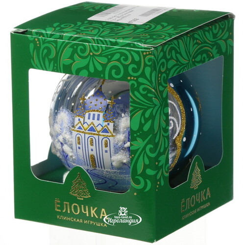 Стеклянный елочный шар Русь-1 9 см бирюзовый Фабрика Елочка