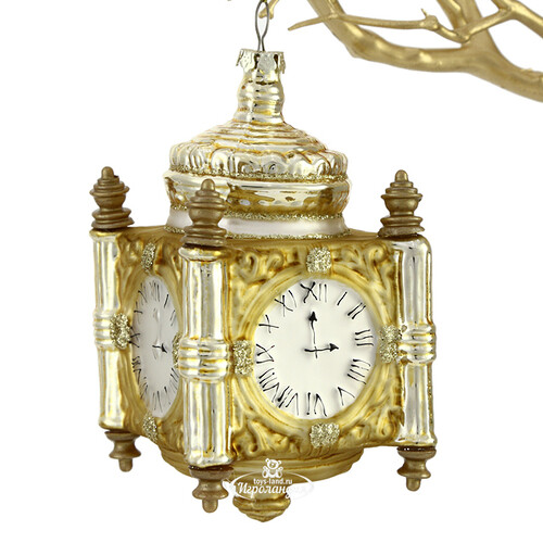 Стеклянная елочная игрушка Часы Эйми Голдкул 12 см, золотая Goodwill