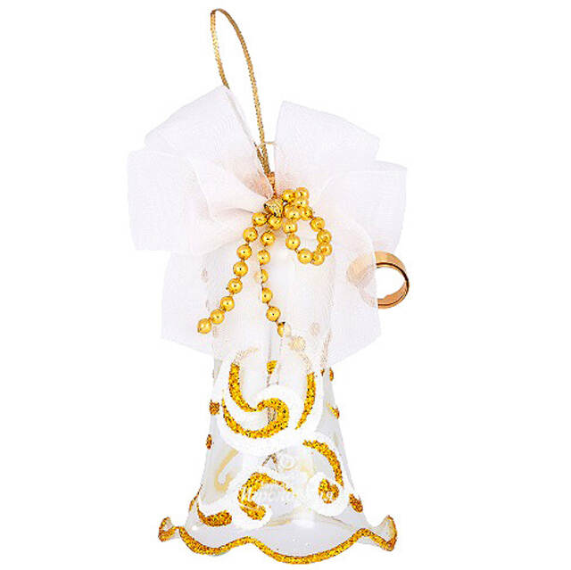 Стеклянная елочная игрушка Колокольчик Узорный 8 см, подвеска Фабрика Елочка