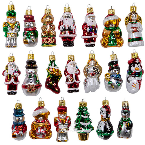 Набор стеклянных елочных игрушек Рождество в Малышвилле 5-6 см, 20 шт, подвеска Kurts Adler