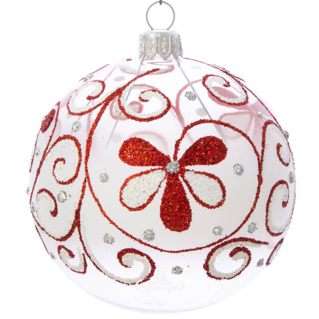 Стеклянный елочный шар Джулия 8 см, красный узор Фабрика Елочка