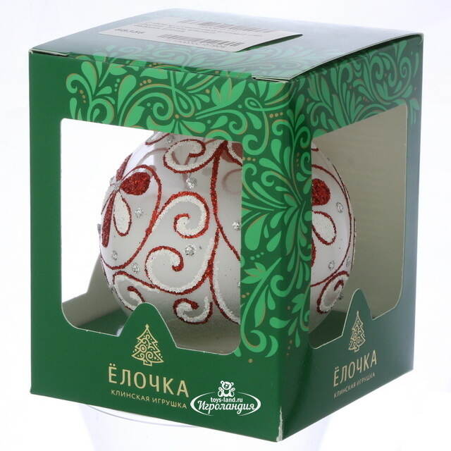 Стеклянный елочный шар Джулия 8 см, красный узор Фабрика Елочка
