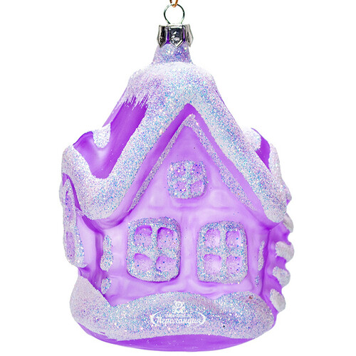 Стеклянная елочная игрушка Домик с Елкой 8 см фиолетовый, подвеска Фабрика Елочка