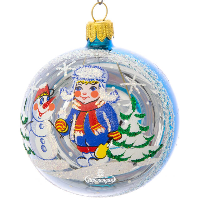 Стеклянный елочный шар Игра 7 см синий Фабрика Елочка