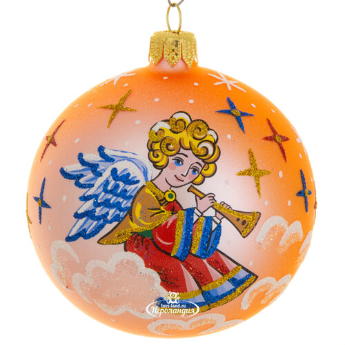 Стеклянный елочный шар Ангел с дудочкой 8 см оранжевый Фабрика Елочка