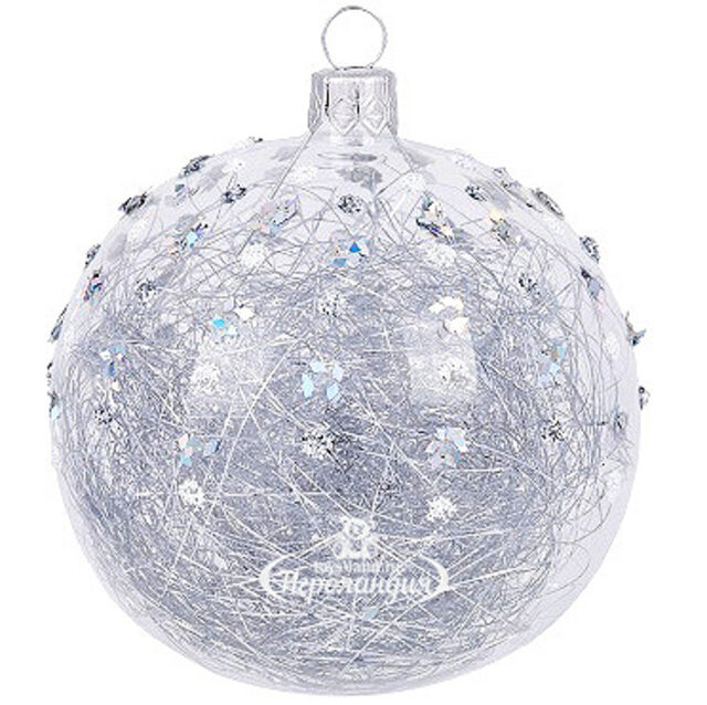 Стеклянный елочный шар Созвучие 8 см серебряный Фабрика Елочка