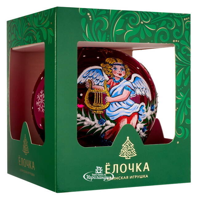 Стеклянный елочный шар Ангелочек 9 см вишневый Фабрика Елочка