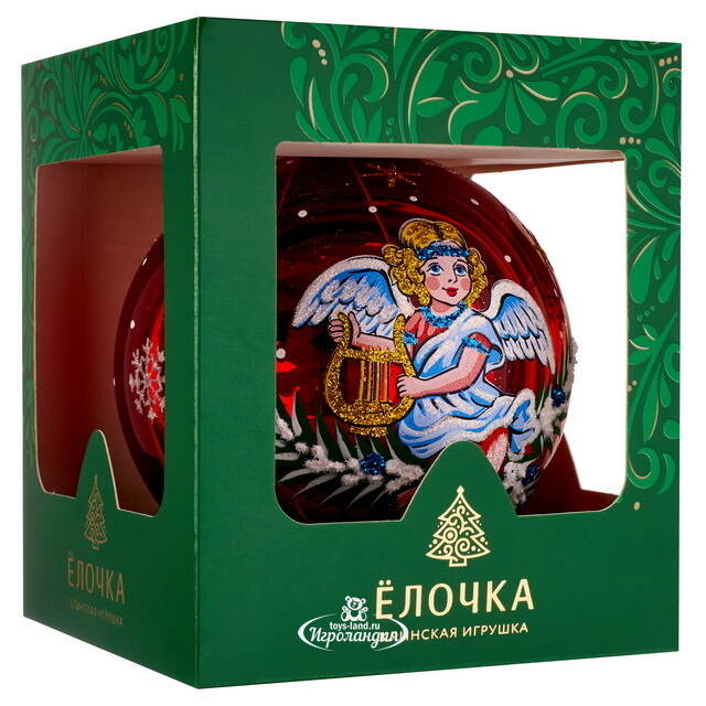 Стеклянный елочный шар Ангелочек 9 см красный Фабрика Елочка