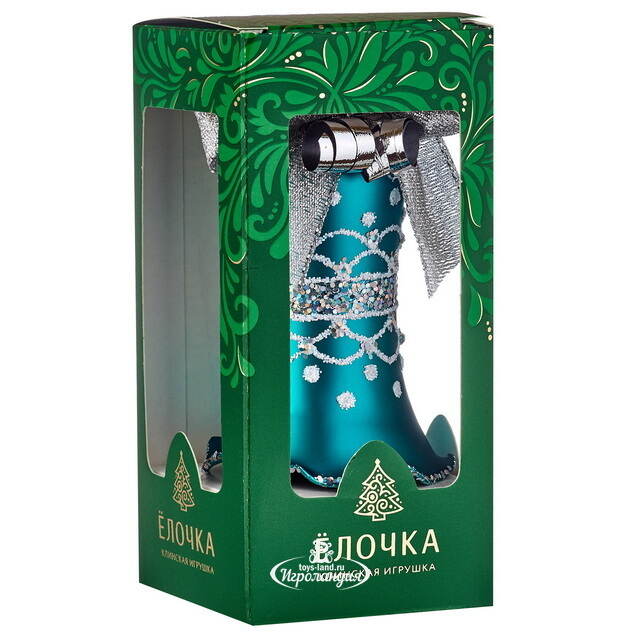 Елочная игрушка Колокольчик Дебют 8 см голубая, стекло Фабрика Елочка