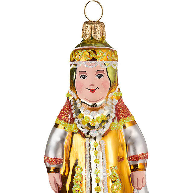 Стеклянная елочная игрушка Фольклор 9.5 см золотая, подвеска Фабрика Елочка