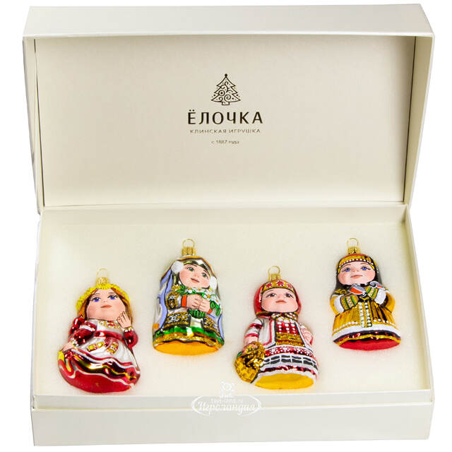 Набор стеклянных елочных игрушек Времена года 8.5 см, 4 шт, подвеска Фабрика Елочка