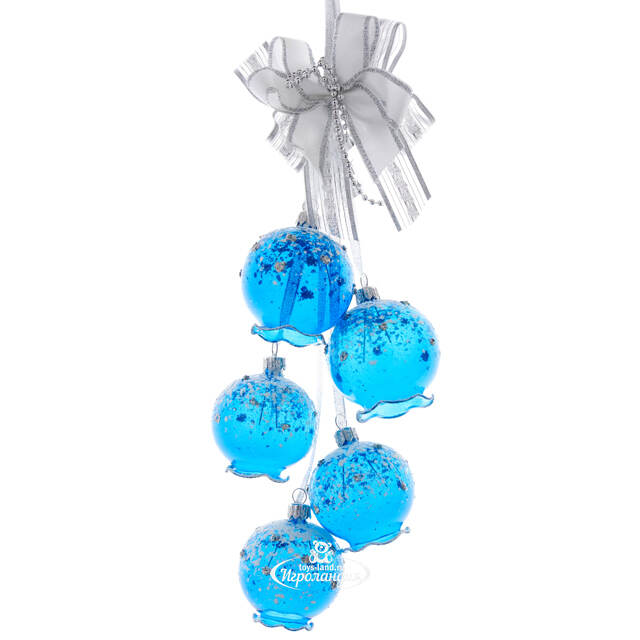 Стеклянное елочное украшение Гирлянда Тайна 37 см синяя Фабрика Елочка