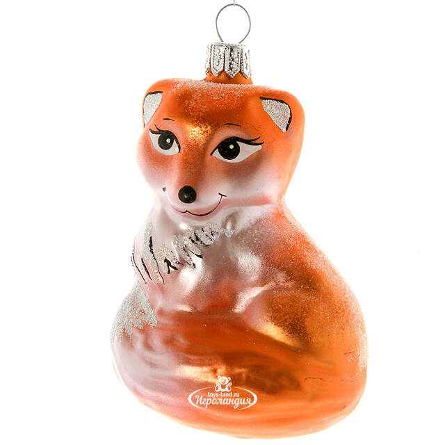 Стеклянная елочная игрушка Лисичка 8 см, подвеска Фабрика Елочка