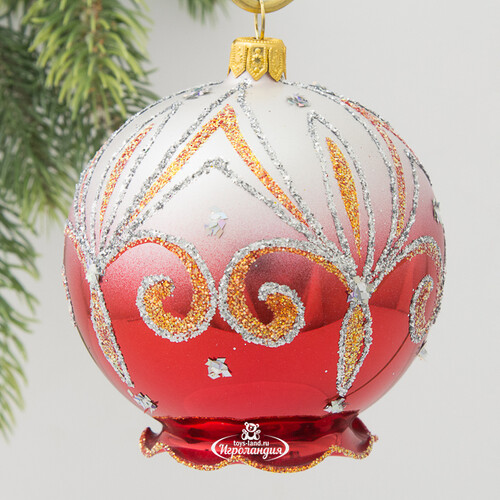 Стеклянный елочный шар Фантазия 8 см красный Фабрика Елочка