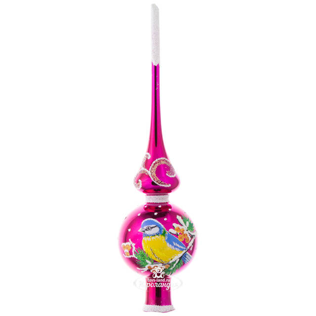 Верхушка Лесная ветка 28 см розовая, стекло Фабрика Елочка