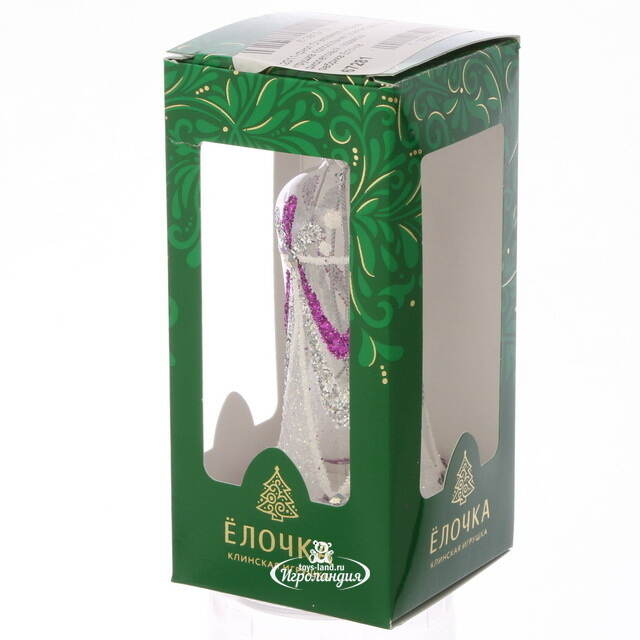 Стеклянная елочная игрушка Колокольчик Элегантный 9 см фиолетовый, подвеска Фабрика Елочка