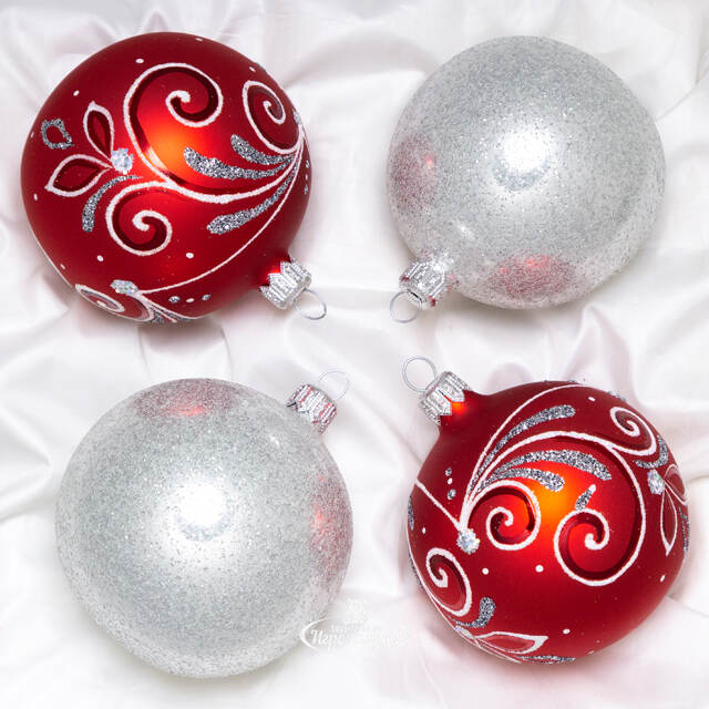 Набор стеклянных елочных шаров Вальс 7 см, 4 шт красный Фабрика Елочка