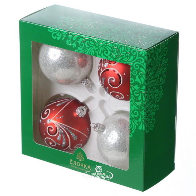 Набор стеклянных елочных шаров Вальс 7 см, 4 шт красный Фабрика Елочка