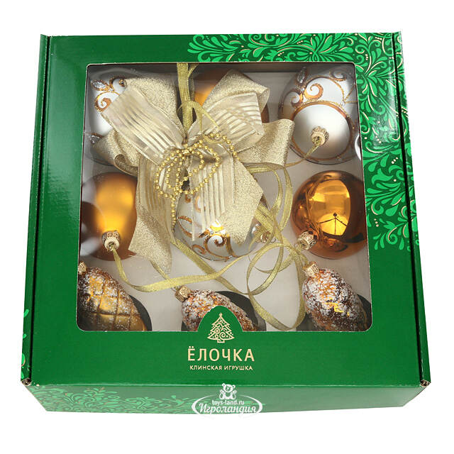 Гирлянда из новогодних шаров Престиж 55 см золотая, стекло Фабрика Елочка