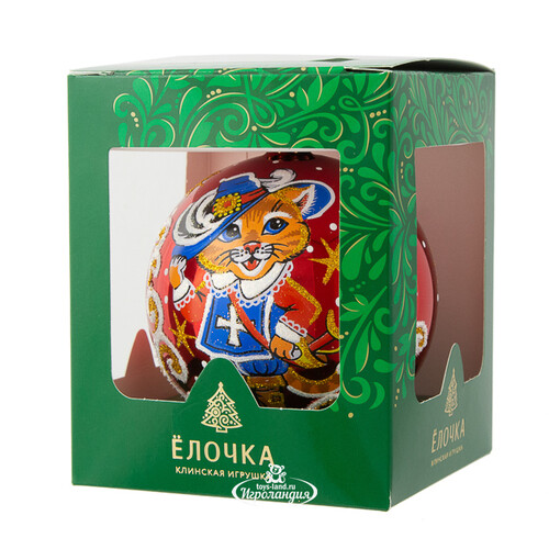 Стеклянный елочный шар Зодиак - Кот Маркиз 8 см красный Фабрика Елочка
